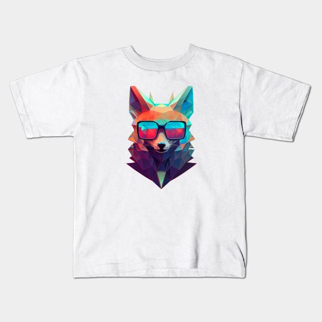 Polygonal synthwave fox Kids T-Shirt by stkUA